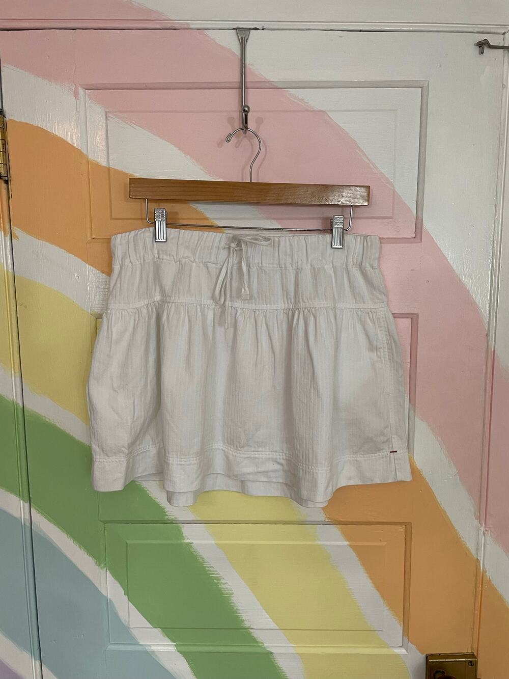 Xirena White Cotton Tencel Mini Skirt M Drawstring Elastic Waist Pockets